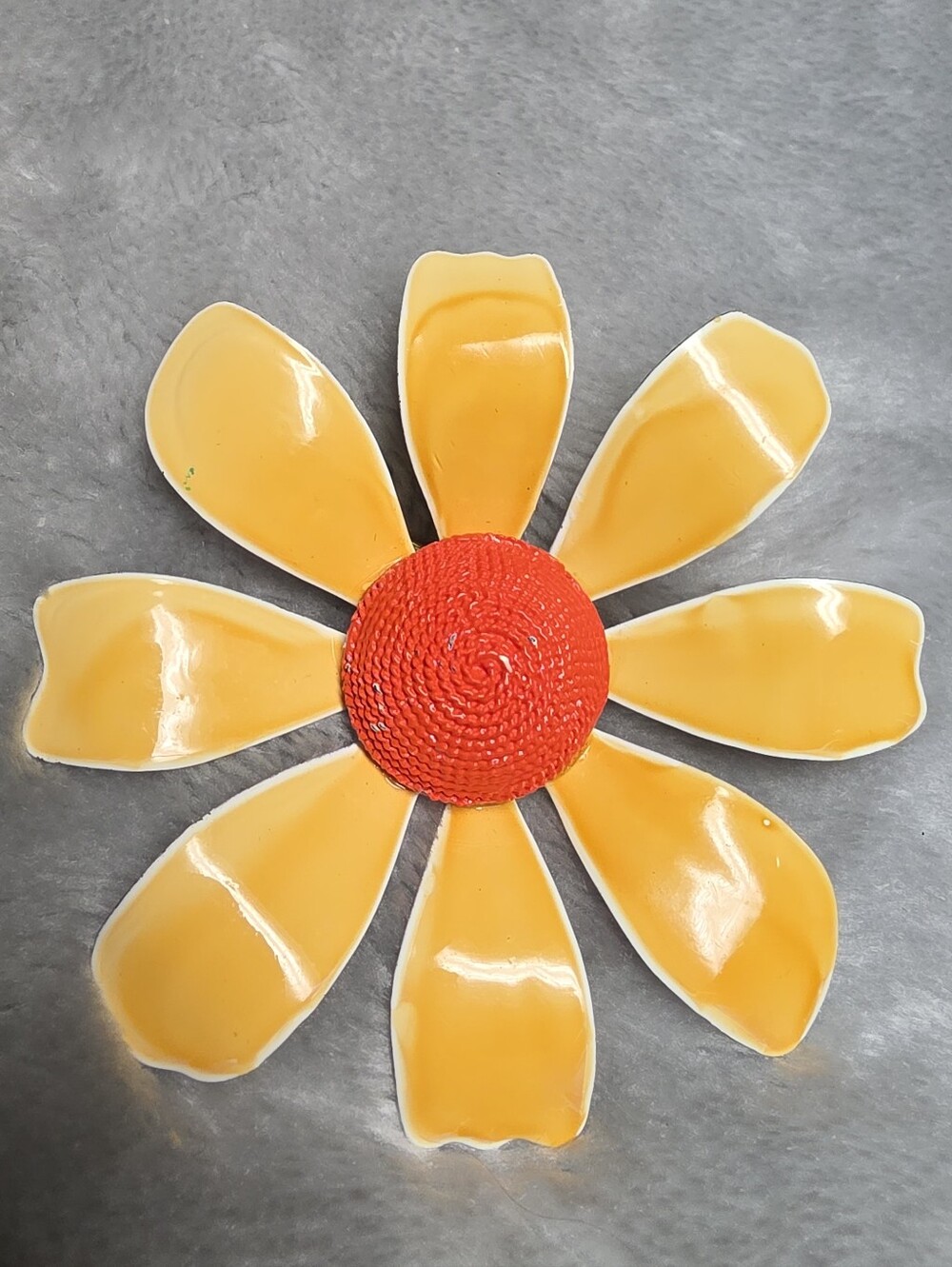 Vintage Yellow Enamel Daisy Flower Brooch Orange Red Center